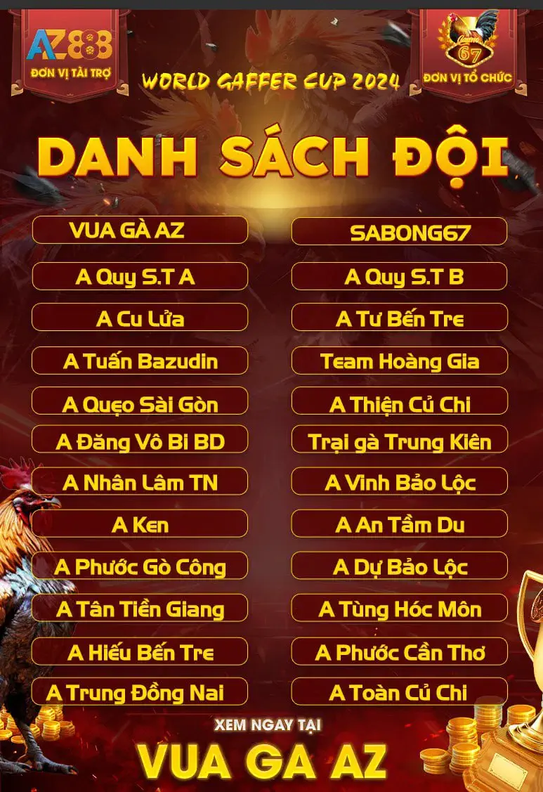 Danh sách các đội tham gia giải Derby 6 con gà tự do