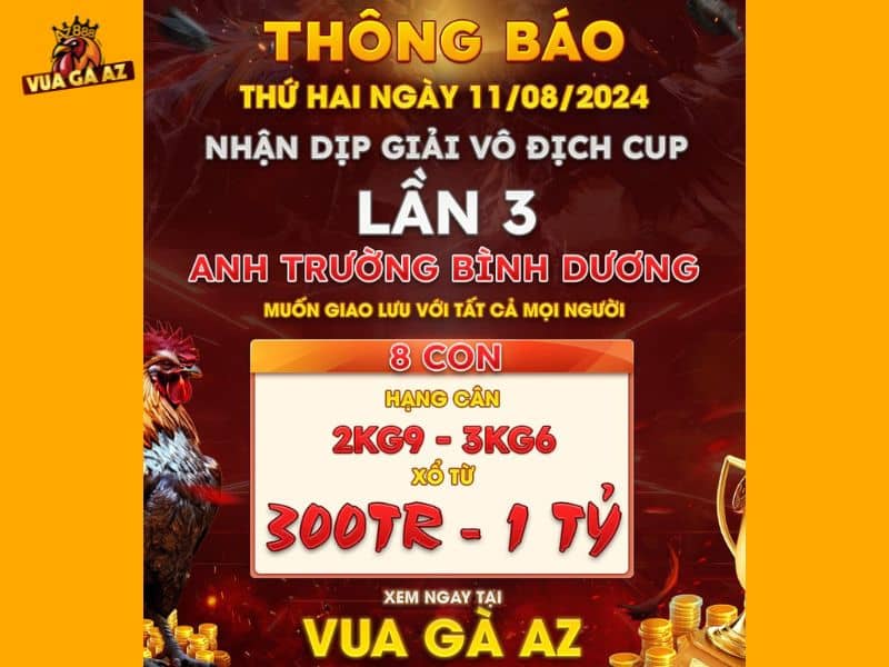 Thông báo giải vô địch cup lần 3 tại cpc3 ngày 11/08/2024